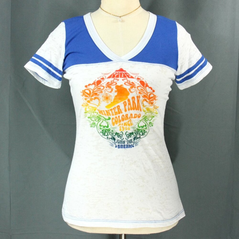 Blue 84 Winter Park Colorado SnowBoard Cotton Blend Ringer Burnout T Shirt M
